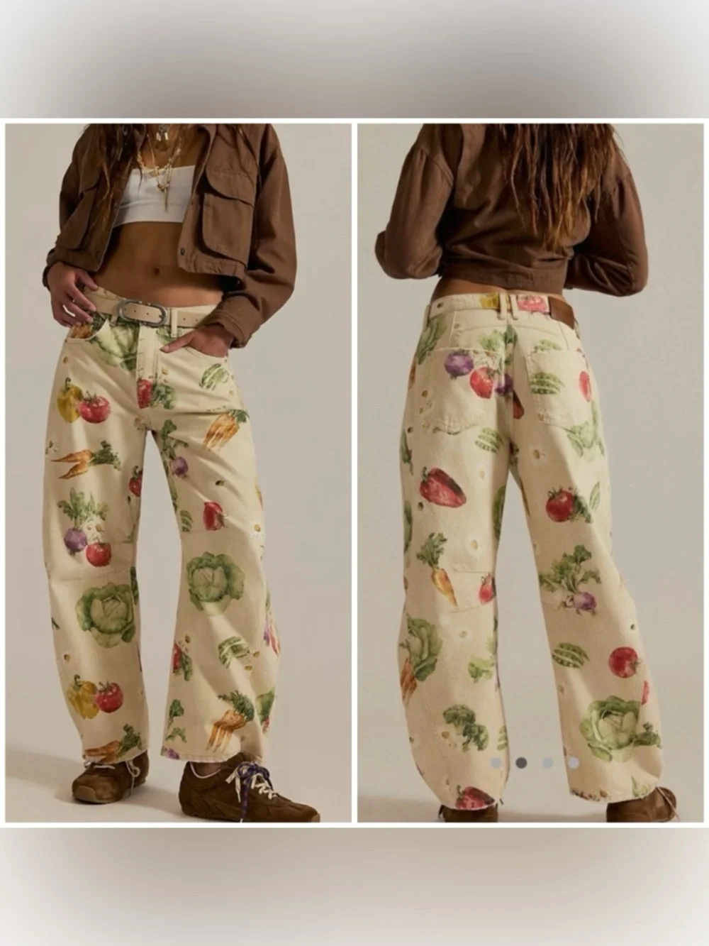 NWOT Free People We The Free Good Luck Printed Barrel Jeans - natural - 24